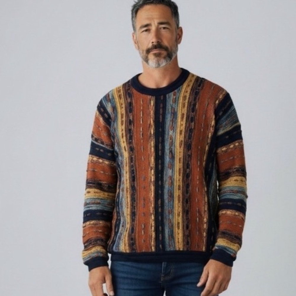 Vintage 90's Tundra Canada XL 3D Texture Knit Sweater EarthTones 90s Coogi Style